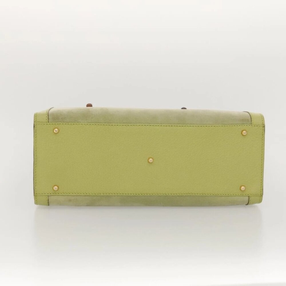 GUCCI Bamboo Hand Bag Suede Leather LIme Green Gold - Picture 6 of 16